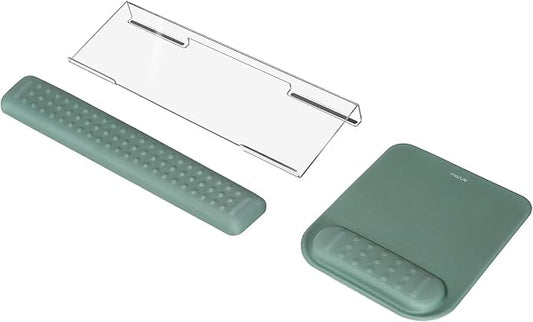 MOSISO Computer Keyboard Stand&Wrist Rest Support for Keyboard &Mouse Pad Set, Ergonomic Massage Wrist Rest Set, Easy Typing Working Acrylic Clear Stand for Office Home, Emerald Green