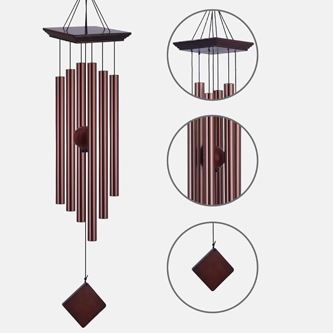39" Large Wooden Wind Chimes for Outside, High-pitched Wind Chimes Outdoor with 6 Heavy Tubes for Patio,Garden Hanging Décor, Sympathy Gifts,Dark Brown