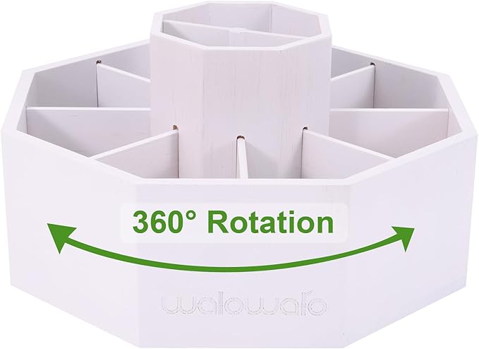 walowalo Bamboo Rotating Art Supply Organizer Holds 800+ Pencils Spinning Crayon Marker Pen Holder for Desk Brush Storage for Office School Classroom Organization Stationary White (Larger Version)