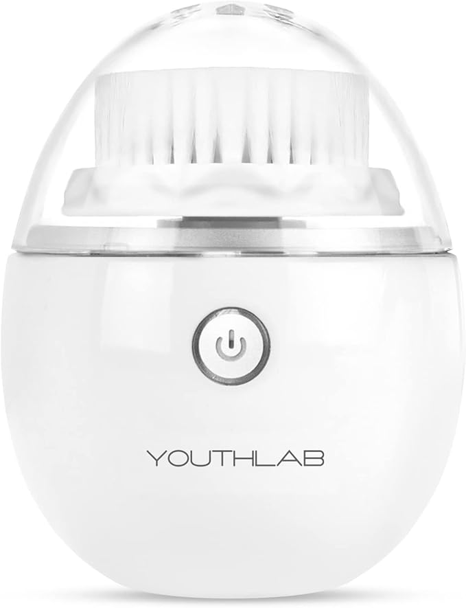 YouthLab Pure Radiance, Vibrating Facial Cleansing Brush, Electric, 3 Modes, 3 Brush Heads (2 Bristle,1 Silicone), Waterproof, Rechargeable, Smart Timer, Exfoliating, Massage (Silver)