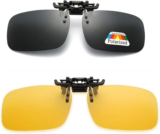 Junsika Polarized Clip On Sunglasses for Prescription Glasses Men Women Flip Up Rimless Black Sunglasses UV400 Protection