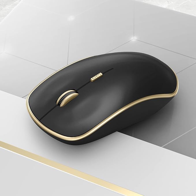 JOYACCESS Silent Wireless Mouse, Portable USB Mouse with 5 Adjustable DPI Levels for Desktop, Notebook, MacBook, Chromebook, PC (Black Gold)