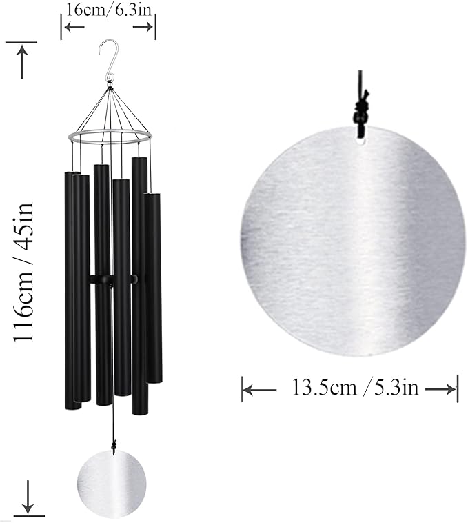 Wind Chimes Large Outdoors Clearance Deep Tone, 45" Sympathy Wind Chimes in Loving Memory of Someone, Memorial Wind Chimes Gifts for Mother's Day, Metal Wind Chimes Outdoors Garden / Yard Décor(Black)