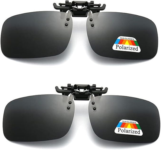 Junsika Polarized Clip On Sunglasses for Prescription Glasses Men Women Flip Up Rimless Black Sunglasses UV400 Protection