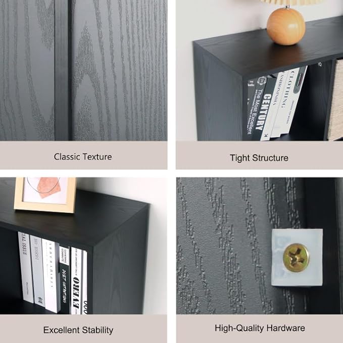 Wooden 8 Cube Storage Organizer with Closed Back Panel,White Shelf Heavy Duty Cubby Storage Organizer with Compartments for Living,Display Shelf,Bookshelf (Black, 8-Cube)