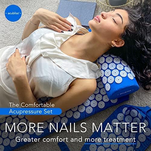 Premium Acupressure Mat, Strap & Pillow 3 Piece Gift Set, 12,348 Acupuncture Pressure Points for Back Pain Relief, Increased Energy, Relaxation, FSA/HSA Eligible, Drawstring Bag, Deep Blue