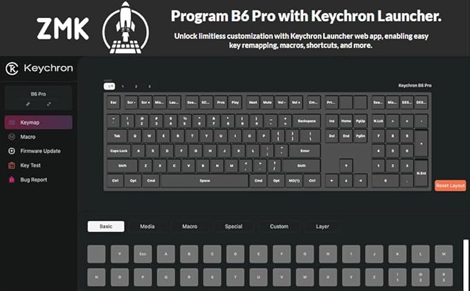 Keychron B6 Pro Full-Size Ultra-Slim Wireless ZMK Custom Keyboard, Triple-Mode 2.4 G/Bluetooth 5.2/Wired Programmable, Lightweight Quiet Key with Numeric Keypad for Mac/Windows, Ivory White