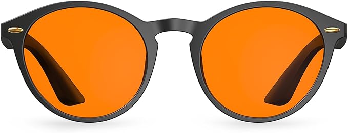 Bloomoak 99% Orange Blue Light Blocking Glasses,Retro Trendy Round Style,Relieve Eye Fatigue,Improve Sleep For Screens/Games