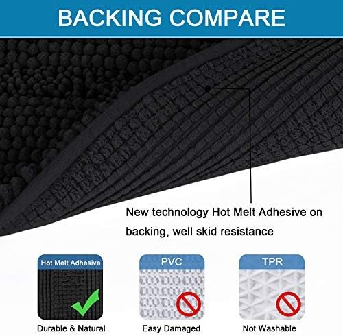 H.VERSAILTEX 2 Piece Bathroom Set Bathroom Rugs Bath Mats Sets Super Absorbent Chenille Striped Bath Mats Non Skid Machine Wash Dry Rugs for Bathroom Floor(Jet Black, 47 x 17 Plus 17 x 24 - Inches)