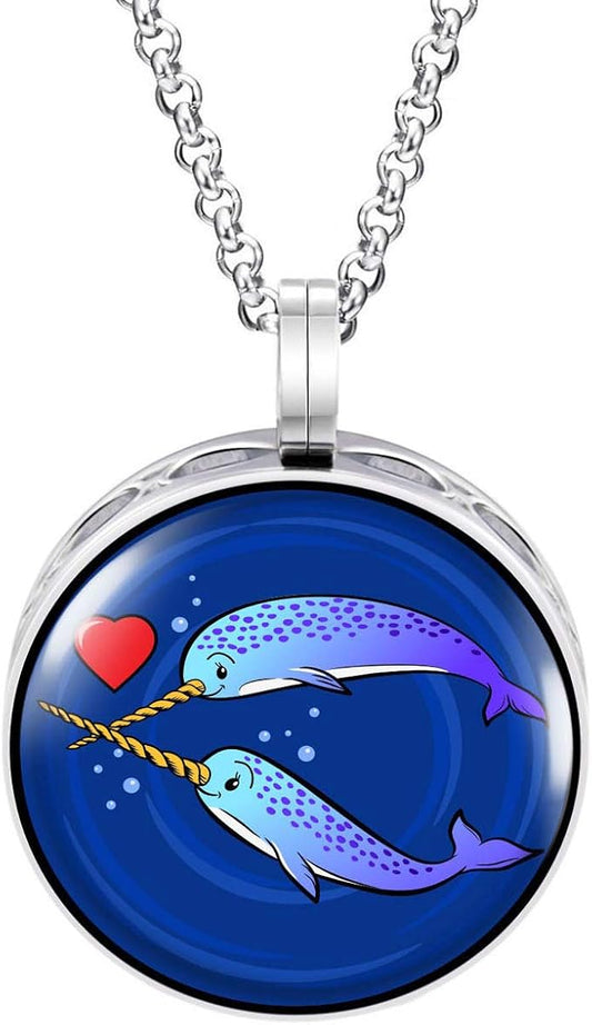 Wild Essentials Narwhals Enamel Finish Essential Oil Diffuser Necklace Gift Set - Includes Aromatherapy Pendant, 24" Stainless Steel Chain, 8 Color Refill Pads