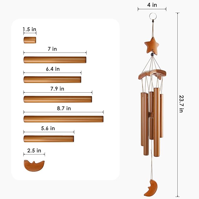 Bamboo Wind Chimes Outdoor,Wooden Wind Chimes for Outside with Amazing Deep Tone, Garden Windchime for Relaxation, Grace.Home Décor for Patio, Garden or Indoor