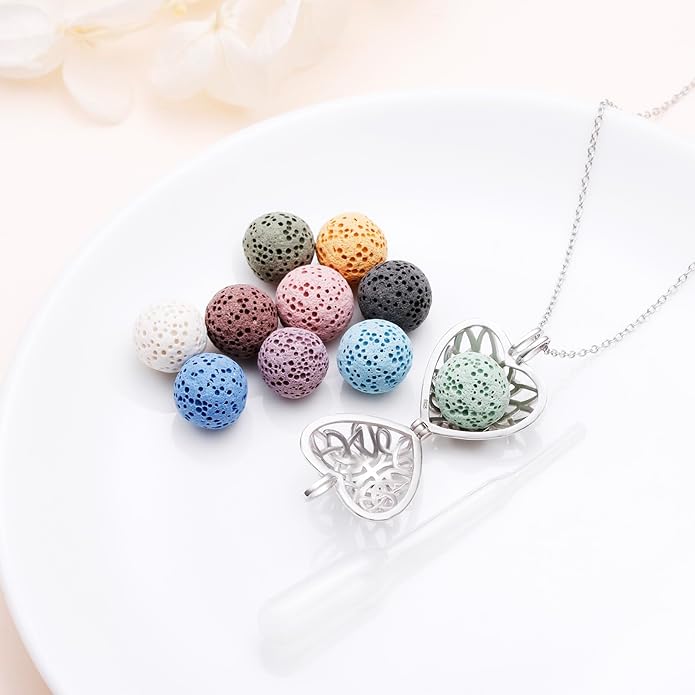 DAOCHONG S925 Sterling Silver Aromatherapy Essential Oil Diffuser Necklace Love Heart Locket Perfume Pendant Necklace Jewelry 18+2" Adjustable Chain
