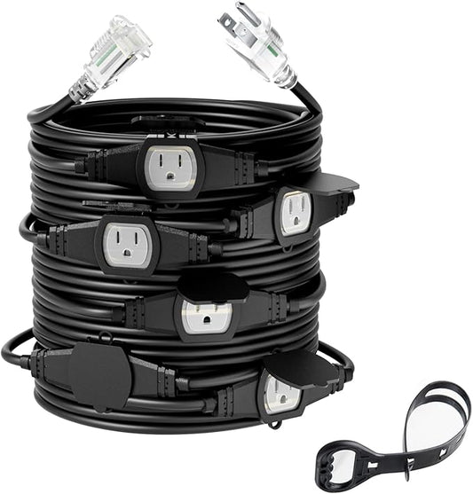 50FT 12 Gauge Outdoor Power Extension Cord,Seven Outlet Cable.Multiple Evenly-Spaced Plug Ideal for Landscaping Light,Stage Backlines,Holiday Decoration,Cord Splitter ETL Listed…