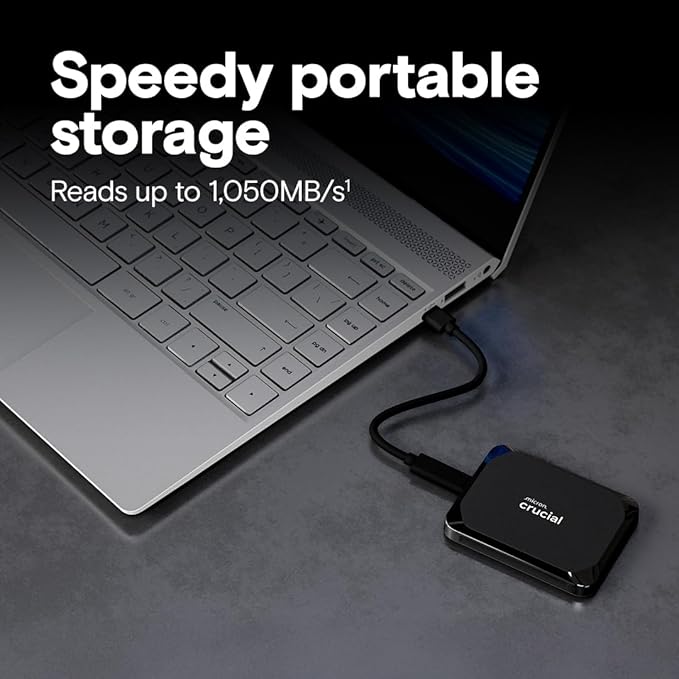 Crucial X9 2TB Portable SSD, Up to 1050MB/s, USB 3.2 USB-C, External Solid State Drive, Compatible with Windows, Mac, & Android, Reliable Storage for Games, Files, & Backups, Black - CT2000X9SSD902