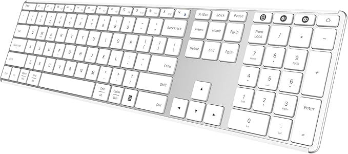 AUSDOM Full Size Bluetooth Keyboard, 2.4G Wireless Quiet Slim Keyboard, Multi Device Low Profile Silent Flat Keyboards with Numeric Keypad, Rechargeable Battery for Windows Mac iOS Computer Laptop