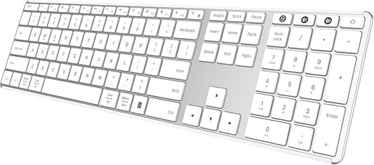 AUSDOM Full Size Bluetooth Keyboard, 2.4G Wireless Quiet Slim Keyboard, Multi Device Low Profile Silent Flat Keyboards with Numeric Keypad, Rechargeable Battery for Windows Mac iOS Computer Laptop