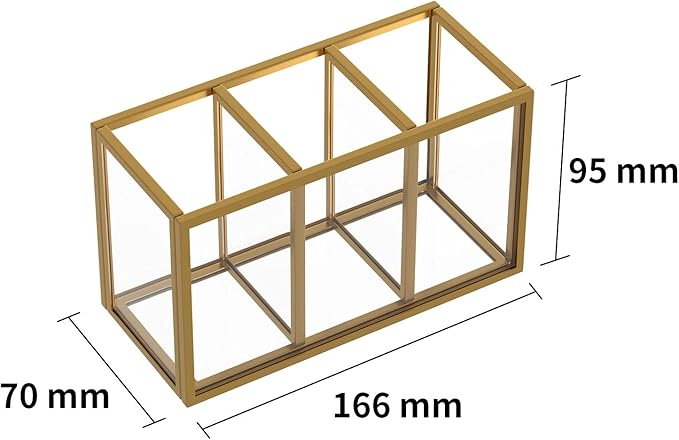 NIUBEE Acrylic Pen Holder 3 Compartments, Gold Pencil Organizer Cup for Countertop Desk Accessory Storage