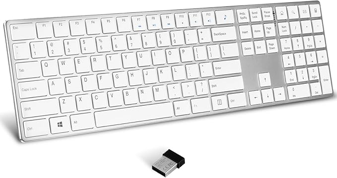 TIETI K01R Wireless Keyboard, 2.4G Slim and Compact Wireless Keyboard with Numeric Keypad, Long Battery Life, Lag-Free for PC Laptop Computer Windows, Silver
