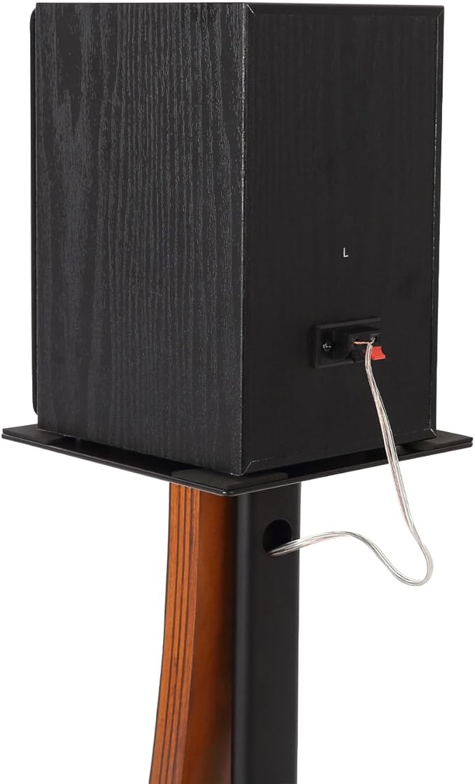 EXIMUS One Pair Fixed Height Universal Speaker Floor Stands with Real Wood - Cherry - 290 Series
