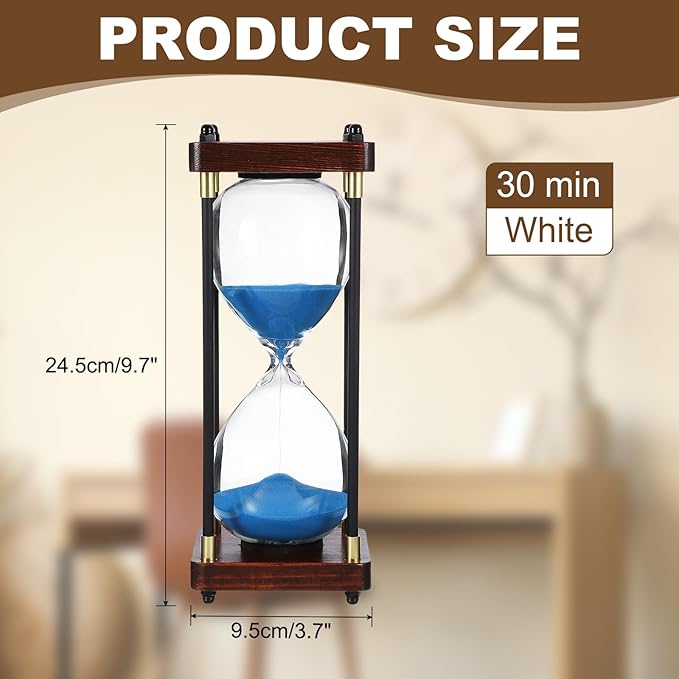 PATIKIL Large Decorative Sand Timer, 30 Minutes Wood Hour Glass Timer Modern Wooden Hour Glass for Cooking Game Office Classroom Kitchen Home, Blue(Style 2)