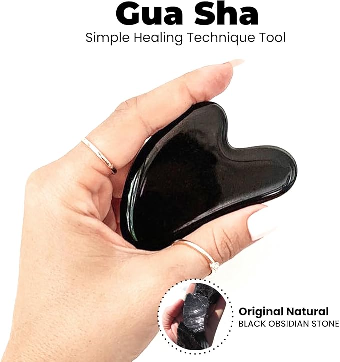 ROSELYNBOUTIQUE Gua Sha Facial Tools & Face Roller Original Face Massager for Puffiness Wrinkless Skin Care Routine - Self Care Gift for Men Women (Black Obsidian)