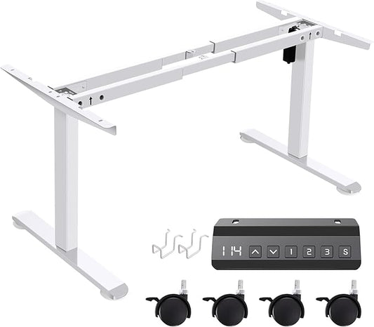 farexon Electric Stand Up Desk Frame Workstation, Dual-Beam Standing Desk Legs with Wheels&Hooks,170 lbs Capacity up to 71" x 40" Desktops, Ergonomic Table Base Workstation, White Frame Only