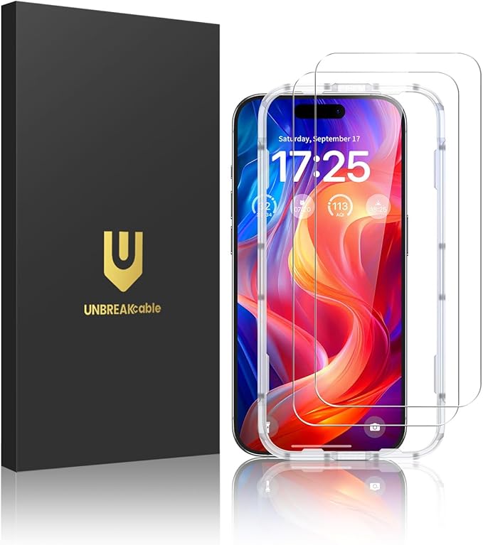 UNBREAKcable 2-Pack Screen Protector for iPhone 16 Pro, Double Shatterproof Tempered Glass [Easy Installation Frame] [9H Hardness] [99.99% HD Clear] [Case Friendly] for Apple iPhone 16 Pro 6.3 inch