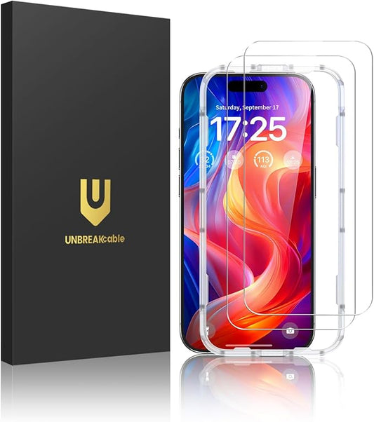UNBREAKcable 2-Pack Screen Protector for iPhone 16 Pro, Double Shatterproof Tempered Glass [Easy Installation Frame] [9H Hardness] [99.99% HD Clear] [Case Friendly] for Apple iPhone 16 Pro 6.3 inch