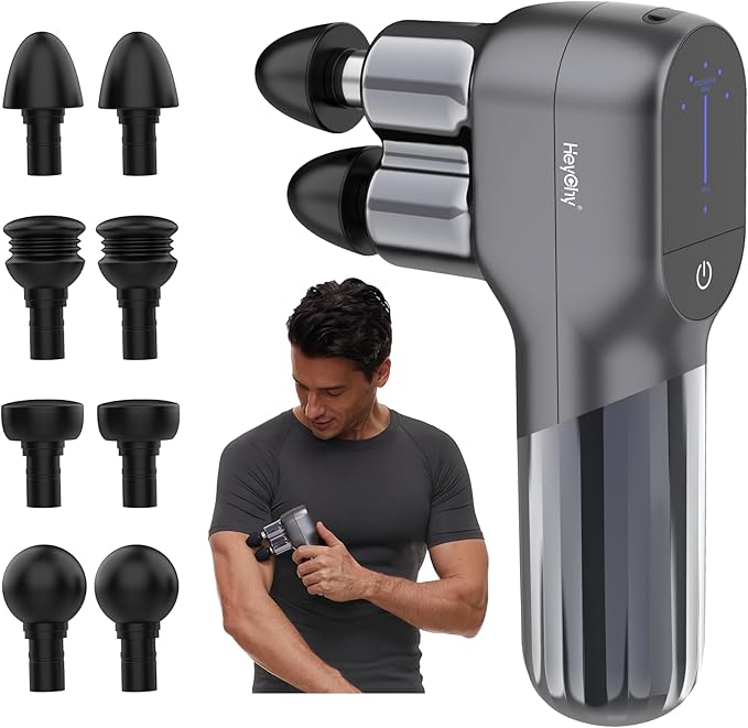 Massage Gun, Deep Tissue Percussion Mini Massage Gun with Double-Head, Portable Handheld Massager for Athletes, Ideal for Relaxation and Relieving of Soreness and Stiffness