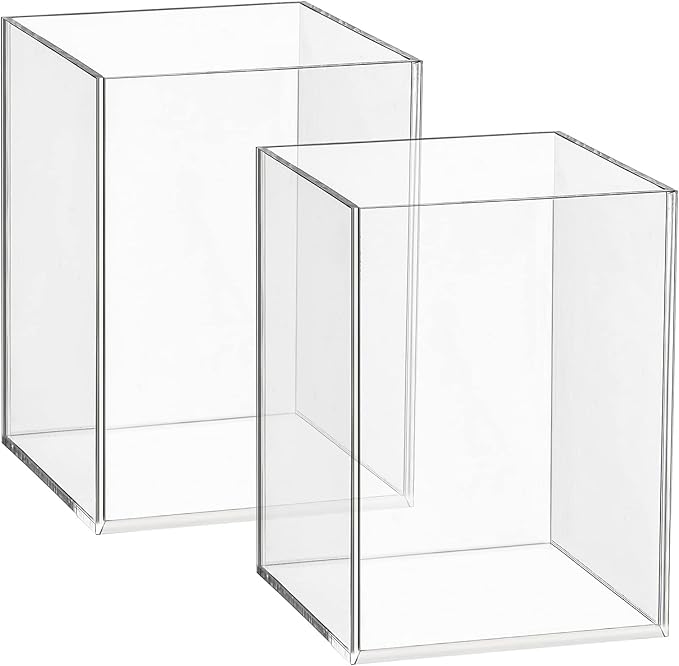2 Pieces Clear Acrylic Pen Holder & Pencil Cup Clear Makeup Bush Holder Acrylic Desktop Stationery Organizer for Office School Home Desk Accessories - 2 Pack, Square