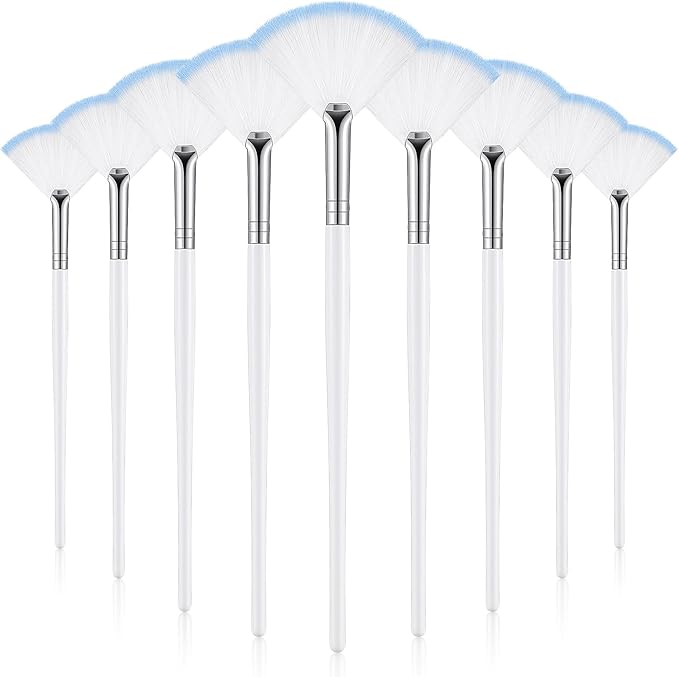 9 Pieces Facial Fan Mask Brushes, Soft Facial Applicator Brushes Tools for Peel Glycolic Makeup for Mud Cream(White Blue)
