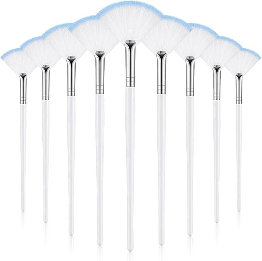 9 Pieces Facial Fan Mask Brushes, Soft Facial Applicator Brushes Tools for Peel Glycolic Makeup for Mud Cream(White Blue)
