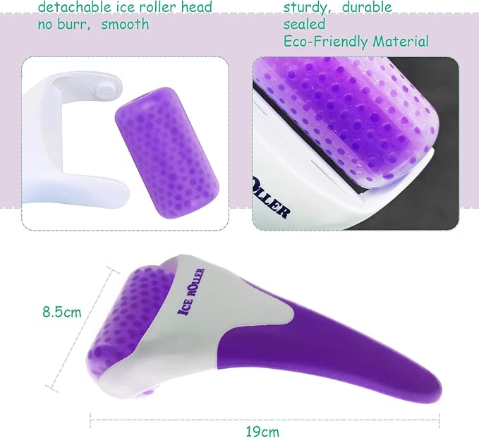 Ice Roller for Face,Cold Facial Massager for Eye Puffiness,Skin Care Tools for Migraine Relief and Blood Circulation (Purple)