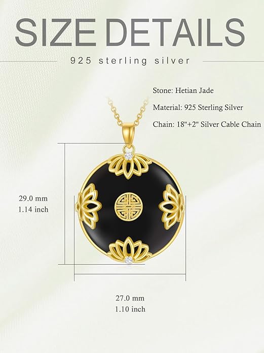 Jade Lotus Necklace for Women 14k Gold Plated Sterling Silver Good Fortune Jade Jewelry Birthday Christmas Gifts for Women Mom Wife