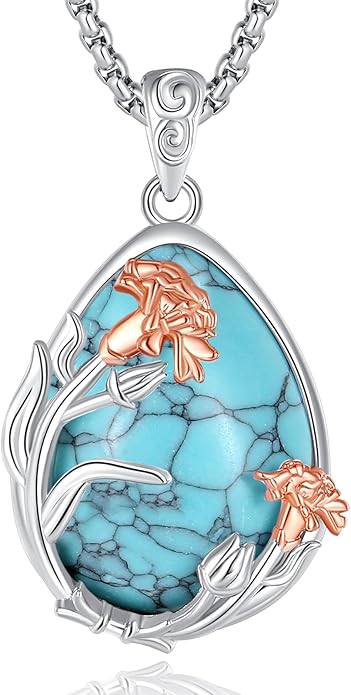EUDORA Moonstone Turquoise Necklace for Women S925 Sterling Silver, Angel Tears Water Droplets Pendant Grandma Necklace Jewelry for Women Gifts for Mother in Law Mothers Day Gifts for Mom, 20"