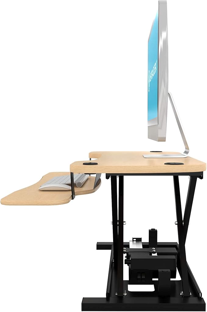 VERSADESK® PowerPro™ 36” x 24” Standing Desk Converter | 36 Inch Electric Height Adjustable Sit to Stand Desk Riser w/Keyboard Tray & USB Hub - Ergonomic Workstation for Home & Office, Maple