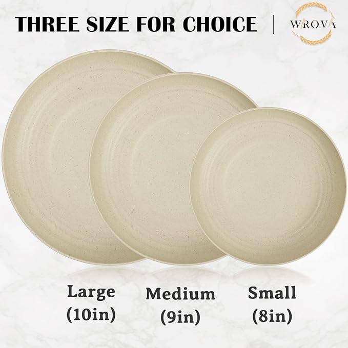 Wheat Straw Plates - 8 Inch Unbreakable Dinner Plates Set of 8 - Dishwasher & Microwave Safe Plastic Plates Reusable - Lightweight Small Plates for kitchen,R.V. (Beige)