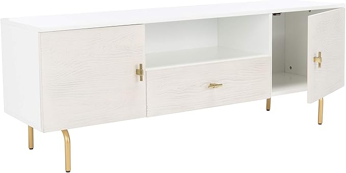 SAFAVIEH Genevieve TV Stand for up to 65" Flatscreen – White & White Washed Finish, Mid-Century Modern Storage Cabinet, Entertainment Media Console (MED5000C)