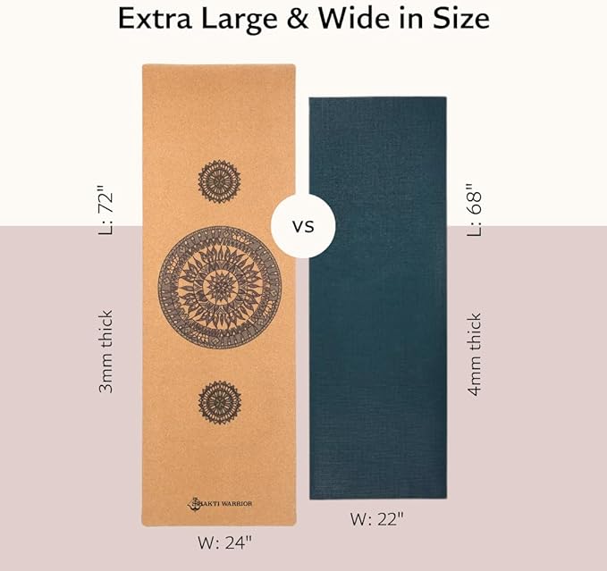 Shakti Warrior Cork Yoga Mat - Artist Designed, Premium Printed Eco-Friendly Non-Slip mat, Great for Regular & Hot Yoga, Pilates, Workouts 72 inch x 24 inch x 3mm Thick