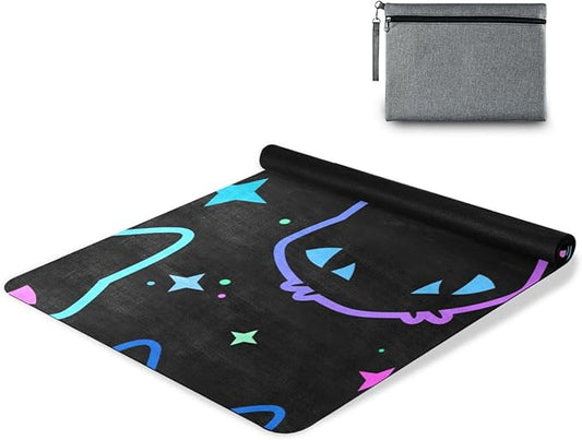 Cute Chubby Frog Yoga Mat, 71 x 26 Inch Non-slip Yoga Mats Folding Travel Exercise Mat Indoor Outdoor Gym Pilates with Storage Bag for Women Men