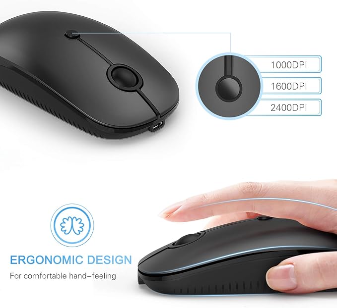 Type C Wireless Mouse，Vssoplor USB C Rechargeable Portable Quiet Laptop Mouse USB and Type C Receiver Dual Mode Mice for PC, Laptop, MacBook, Tablet-Black