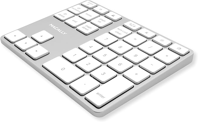 Macally Bluetooth Number Pad for Laptop - Rechargeable Wireless Numeric Keypad - Slim 35 Key Wireless Number Pad for Data Entry, 10 Key Numpad Compatible with Mac, MacBook, iPad, PC Desktop, Windows