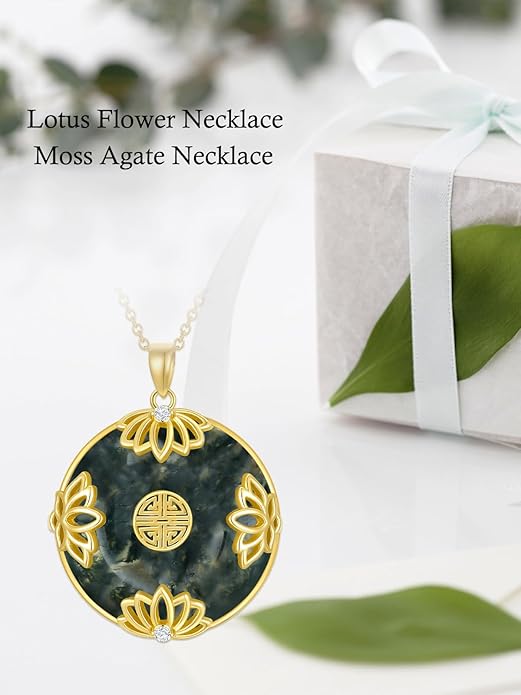 Jade Lotus Necklace for Women 14k Gold Plated Sterling Silver Good Fortune Jade Jewelry Birthday Christmas Gifts for Women Mom Wife