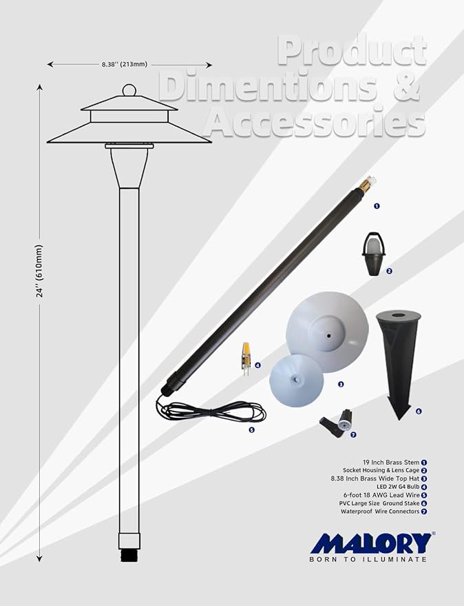 MALORY Low Voltage Pathway Lights with G4 Bulb 1-Pack,(24''H) Brass Landscape Path Light, 12V Outdoor LED Landscape Lighting for Yard with Ground Stake(P03)
