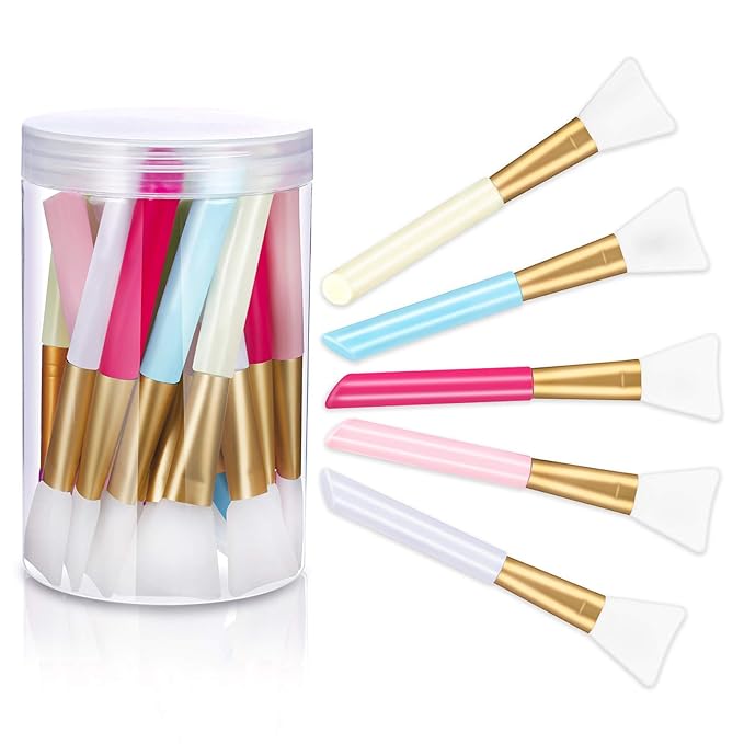 Patelai 20 Pieces Silicone Face Mask Brushes with Storage Box, Silicon Epoxy Facial Mud Cosmetic Mask Applicator Brushes for Foundation, Body Lotion and Body Butter Beauty Tools