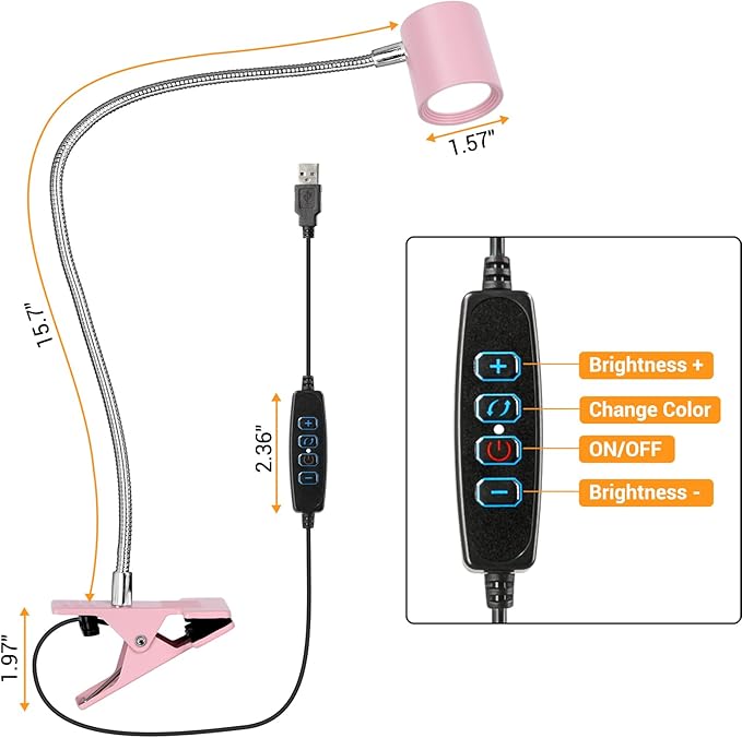 Reading Light, 3 Modes & 10 Brightness Clip on Light, Desk Lamp, Eye Caring Reading Lights for Books in Bed, 360°Gooseneck Clamp Light, Clip on Light for Bed Headboard, Book Light With Memory Function