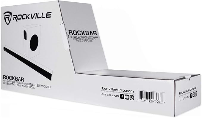 Rockville ROCKBAR 40 Inch 400W Soundbar with Wireless 6.5" Subwoofer, Bluetooth, HDMI ARC, Optical, USB, DSP Modes, Deep Bass, for Home Theater and Music