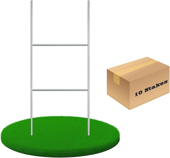 10 Pack H Frame Wire Stakes 16"x7", Metal Yard Sign Stakes for 4mm,5mm and 6mm Corrugated Plastic Yard Signs
