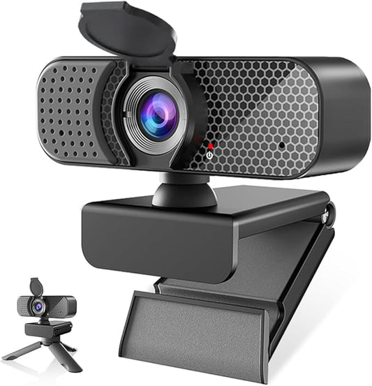 1080P USB Webcam with Dual Mics & Privacy Cover, Autofocus, Plug-and-Play, Wide-Angle, Low-Light; Adjustable Clip & 1/4" Tripod; Compatible with Windows/Mac/ChromeOS; Zoom/Teams/OBS