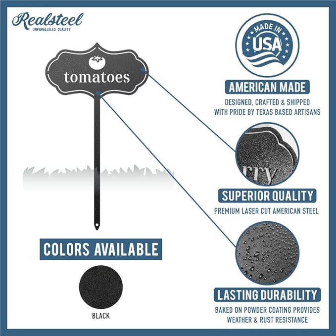 RealSteel - Seed & Plant Markers - Indoor/Outdoor Herb Garden Stakes - Elegant Fruit/Vegetable Seed Labels - Durable Plant Tags for Pots - Classy Design for Farmhouse/Greenhouse (Broccoli)